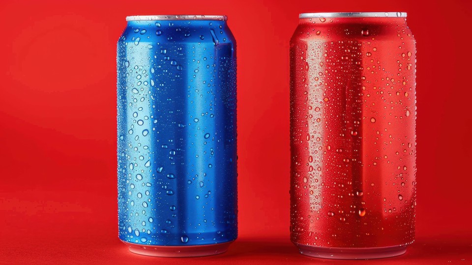 Two soda cans: one blue, one red